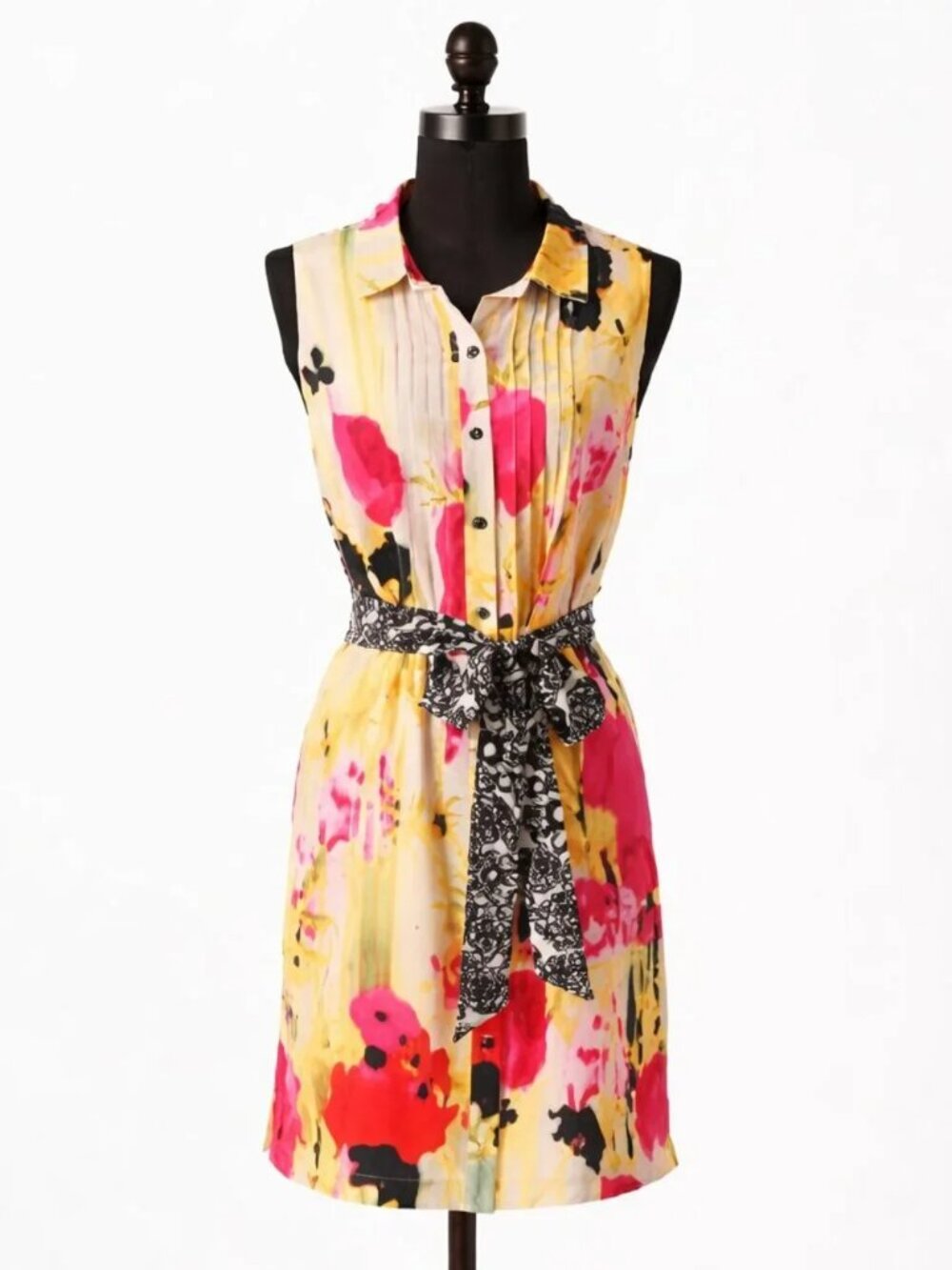 Anthropologie Tabitha Aubrieta Silk Shirtdress Floral Button Down 6 Pintuck